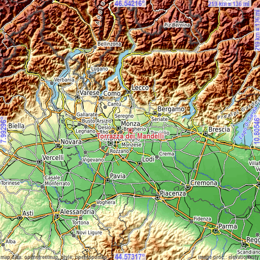 Topographic map of Torrazza dei Mandelli