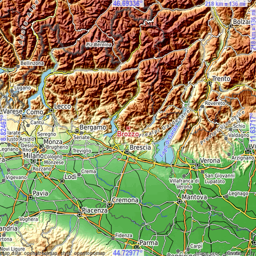 Topographic map of Brozzo