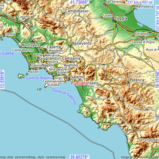 Topographic map of Pugliano