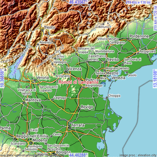 Topographic map of Ronchi di Campanile