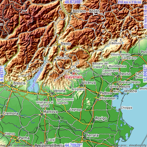 Topographic map of Giavenale