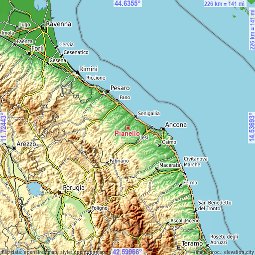 Topographic map of Pianello