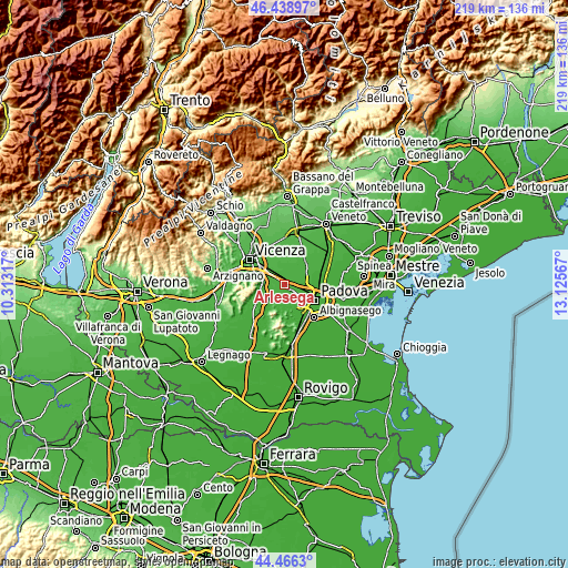 Topographic map of Arlesega