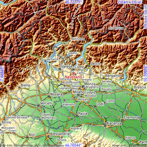 Topographic map of Navedano