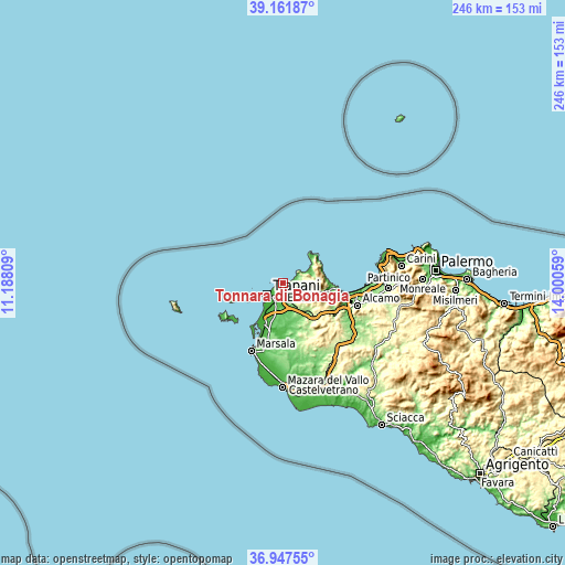 Topographic map of Tonnara di Bonagia
