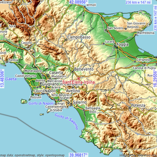 Topographic map of Sant'Elena Irpina