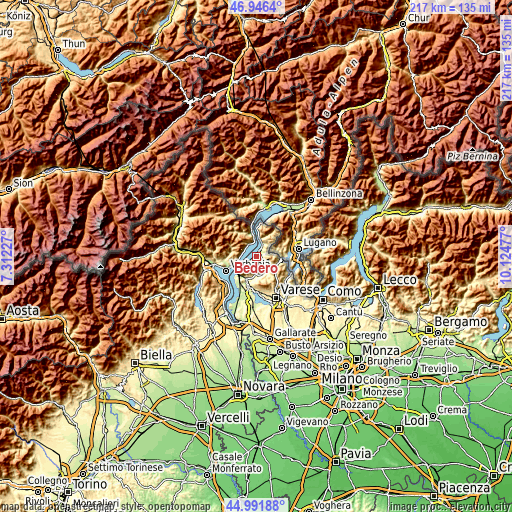 Topographic map of Bedero