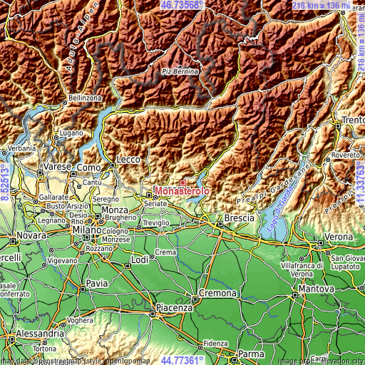 Topographic map of Monasterolo