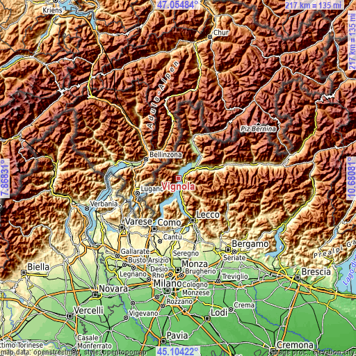 Topographic map of Vignola