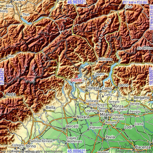 Topographic map of Gonte