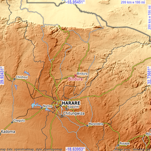Topographic map of Bindura