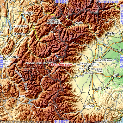 Topographic map of San Giuseppe