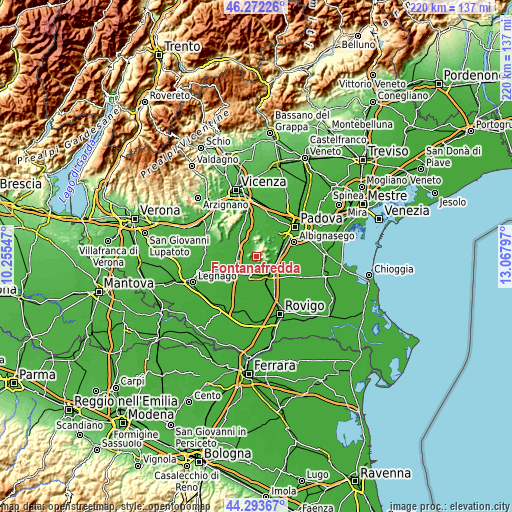 Topographic map of Fontanafredda