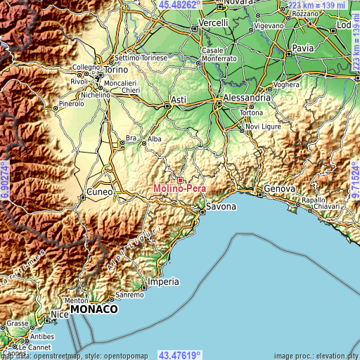 Topographic map of Molino-Pera