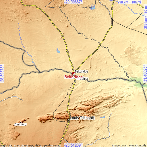 Topographic map of Beitbridge