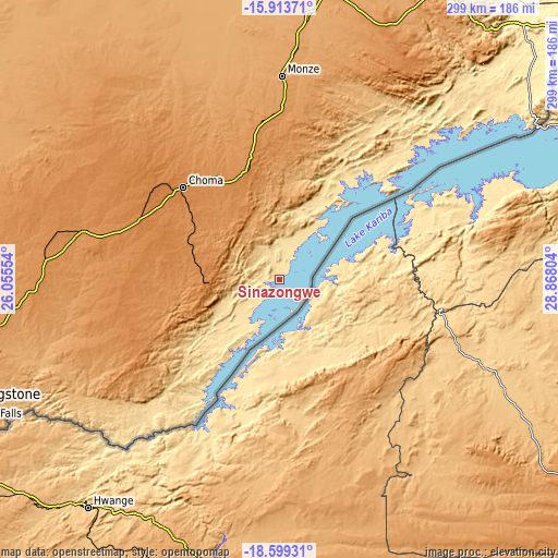 Topographic map of Sinazongwe