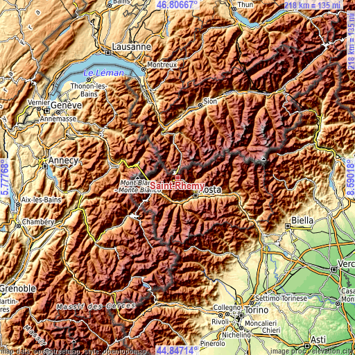 Topographic map of Saint-Rhémy