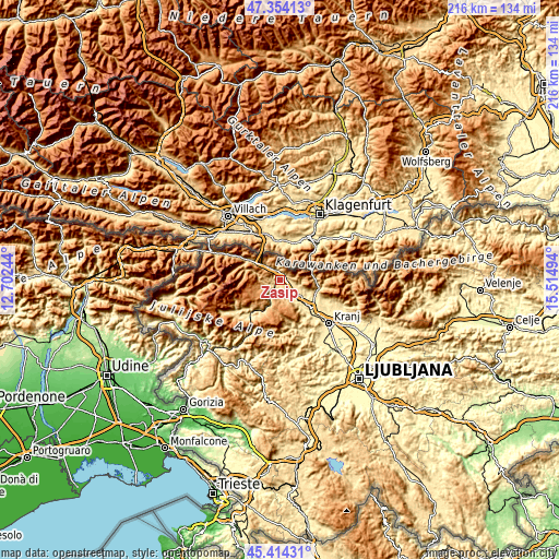Topographic map of Zasip
