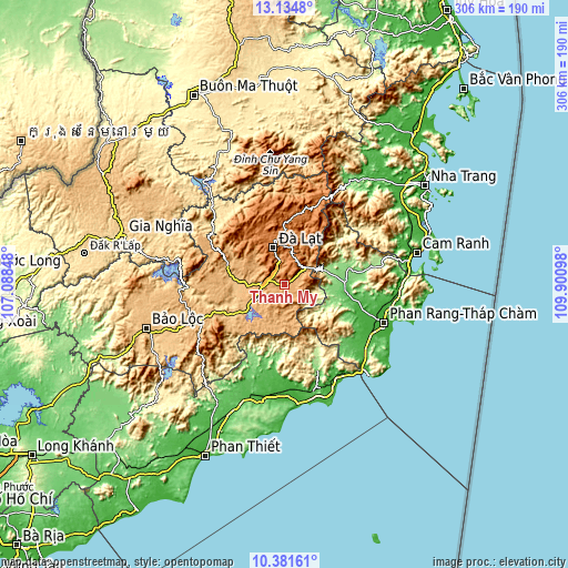 Topographic map of Thạnh Mỹ