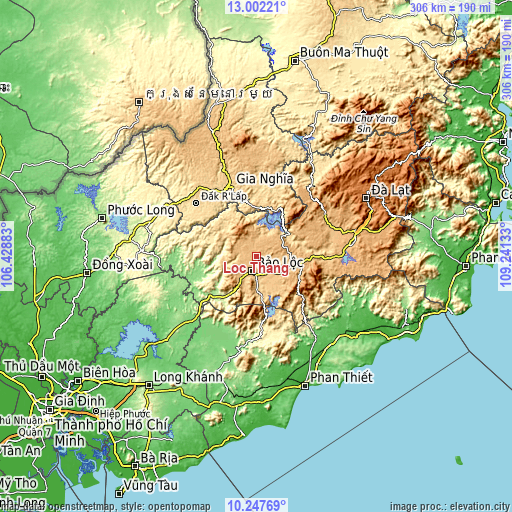 Topographic map of Lộc Thắng