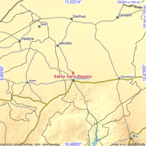 Topographic map of Sabon Garin Nangere
