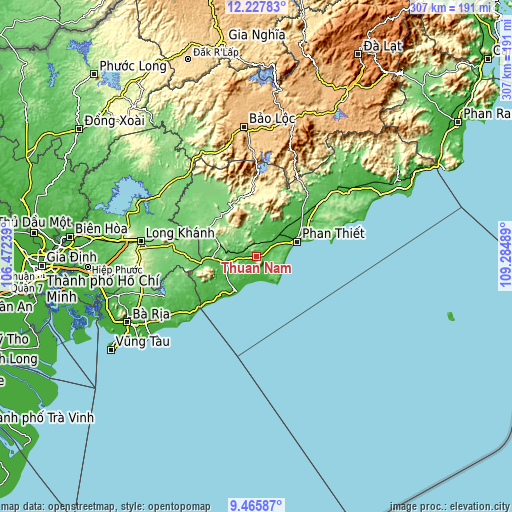 Topographic map of Thuận Nam