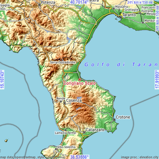 Topographic map of Corigliano Scalo