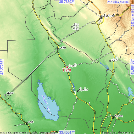 Topographic map of Tikrīt