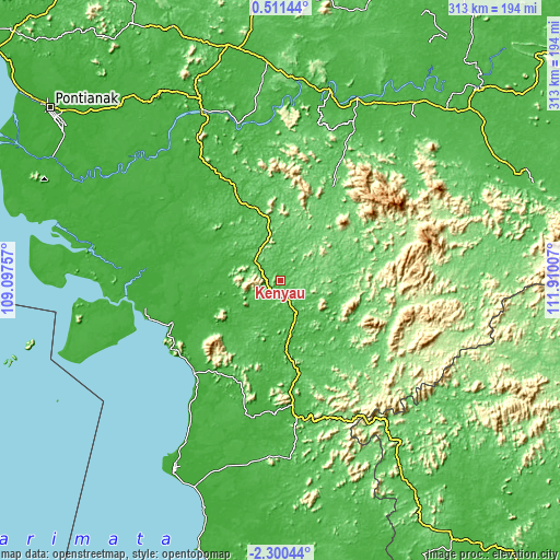 Topographic map of Kenyau