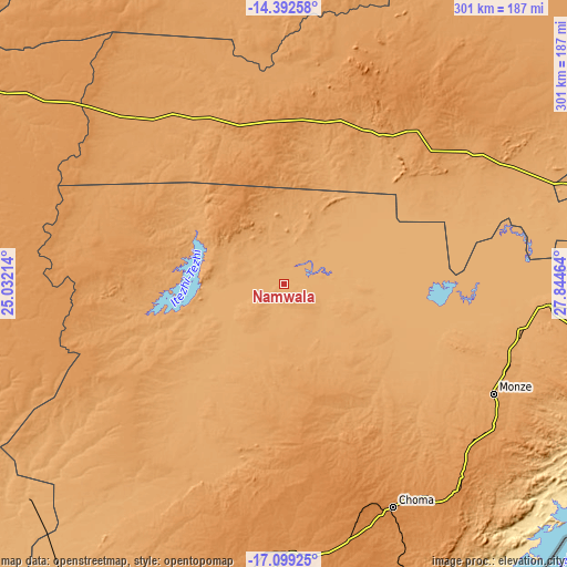 Topographic map of Namwala