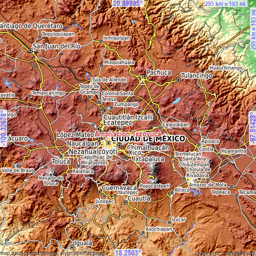 Topographic map of Ampliación Tezoyuca