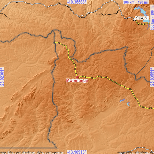 Topographic map of Mwinilunga