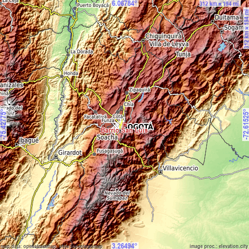 Topographic map of Barrio San Luis
