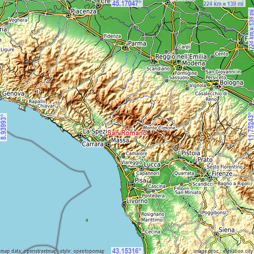 Topographic map of San Romano