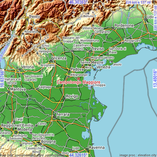 Topographic map of Campolongo Maggiore