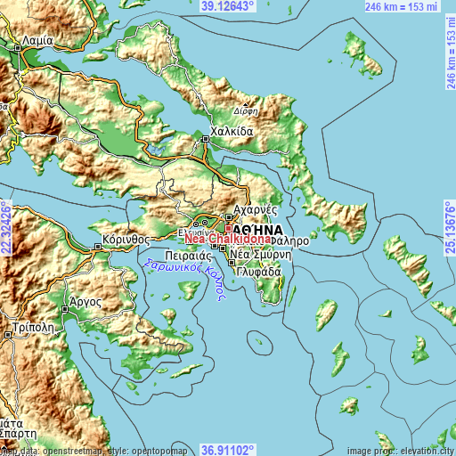 Topographic map of Néa Chalkidóna