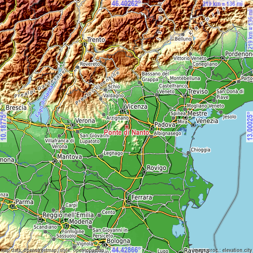 Topographic map of Ponte di Nanto