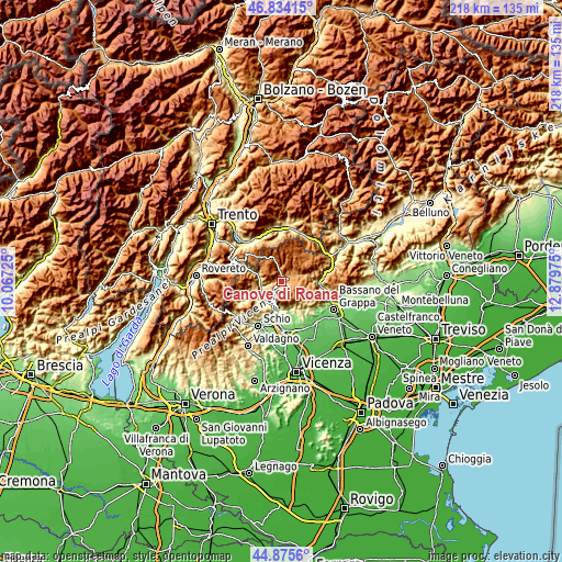 Topographic map of Canove di Roana