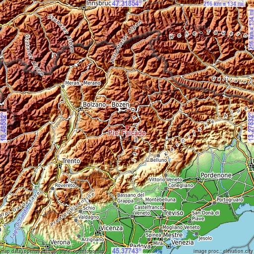 Topographic map of Pie' Falcade