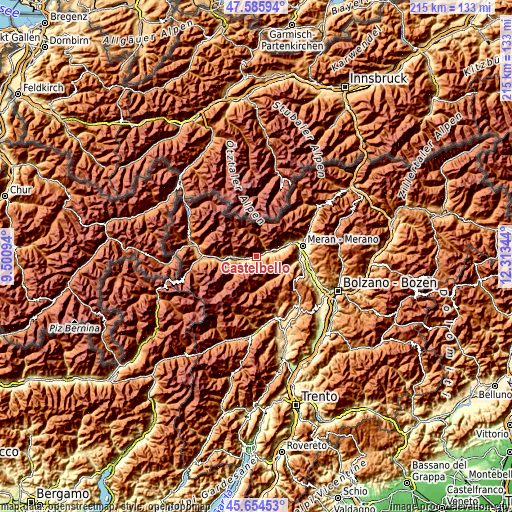 Topographic map of Castelbello