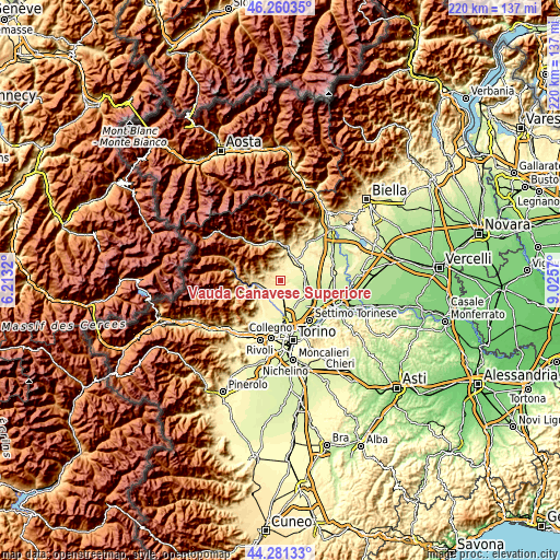 Topographic map of Vauda Canavese Superiore