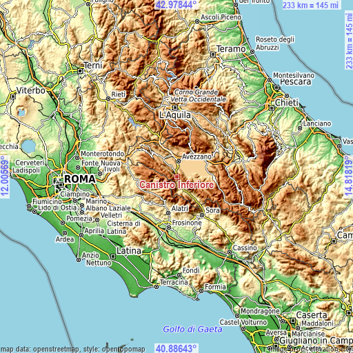 Topographic map of Canistro Inferiore