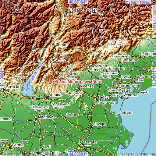 Topographic map of Preara-Moraro-Levà Nord