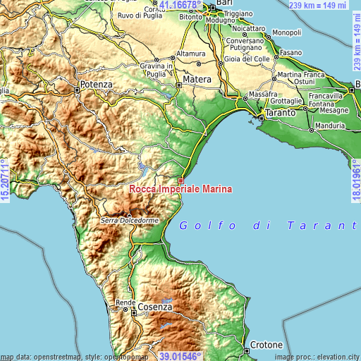 Topographic map of Rocca Imperiale Marina