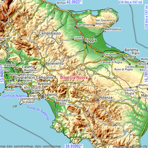 Topographic map of Bisaccia Nuova