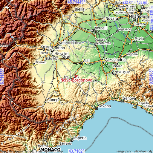 Topographic map of Neive-Borgonovo