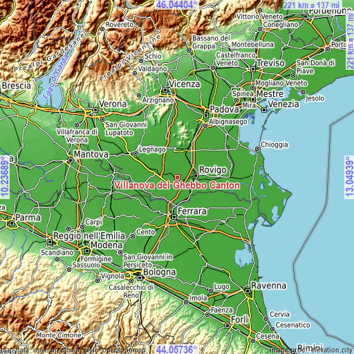 Topographic map of Villanova del Ghebbo Canton