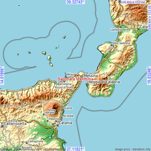 Topographic map of Saponara Marittima