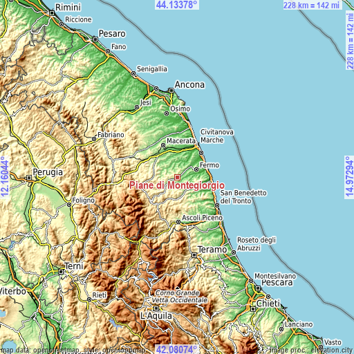 Topographic map of Piane di Montegiorgio