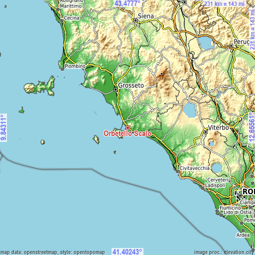 Topographic map of Orbetello Scalo